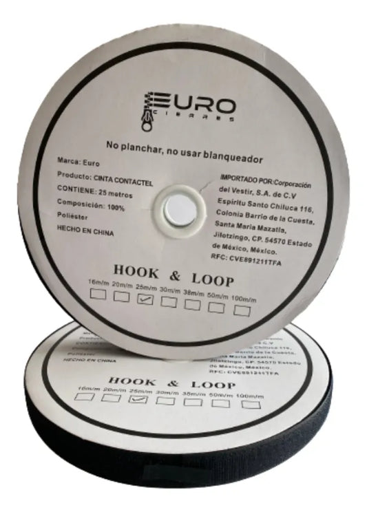 Rollo Velcro / Contactel —25mm ancho negro . 25 metros largo