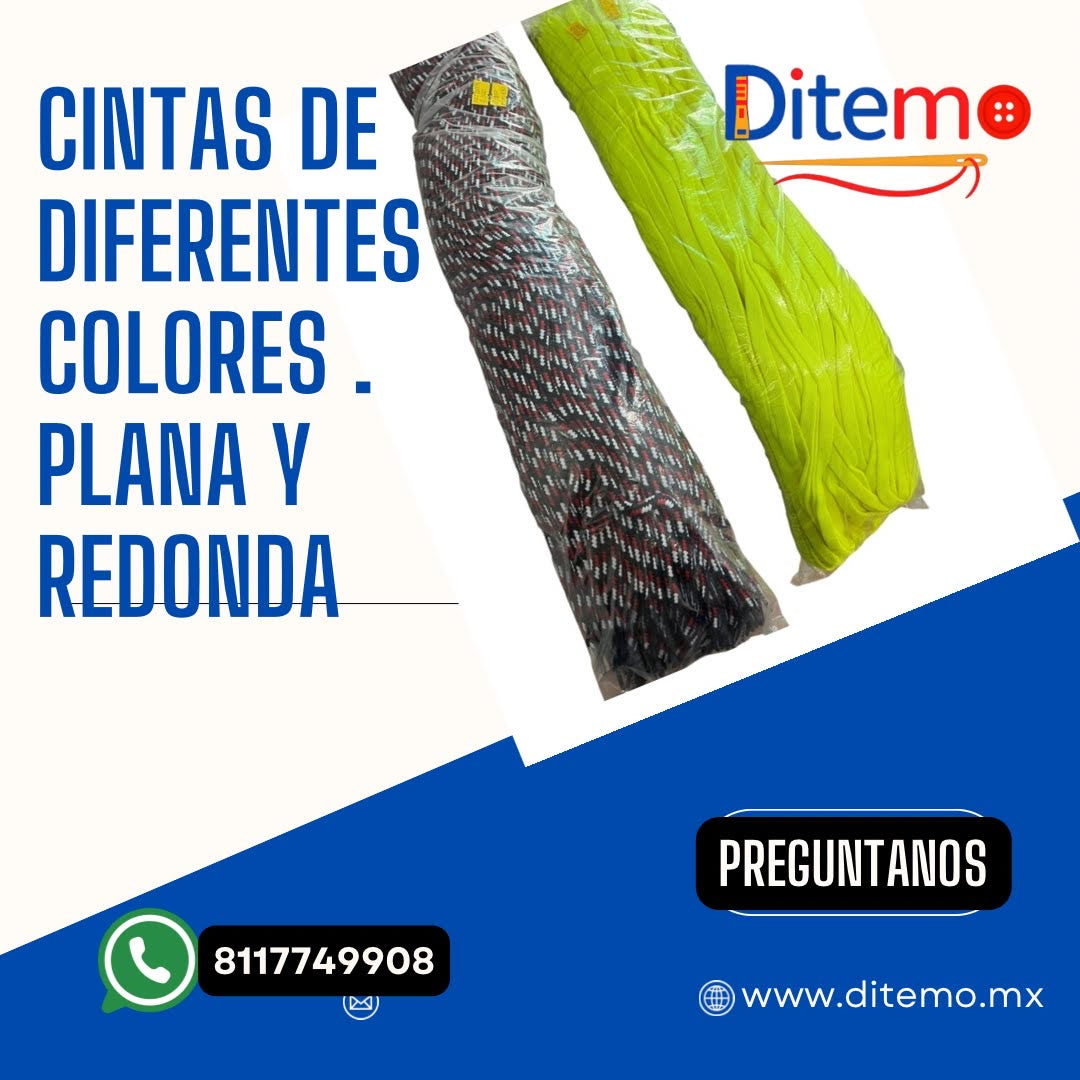 Cinta/cordón plano y redondo— paquete 100 piezas . Varios colores