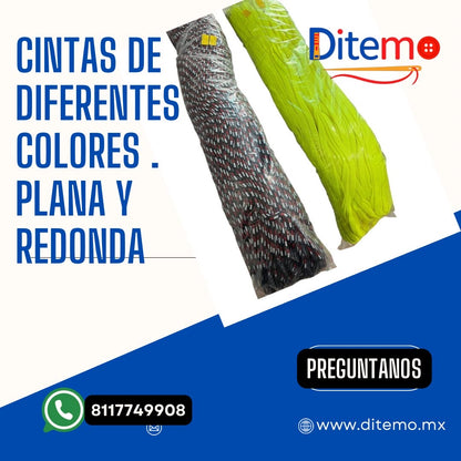 Cinta/cordón plano y redondo— paquete 100 piezas . Varios colores