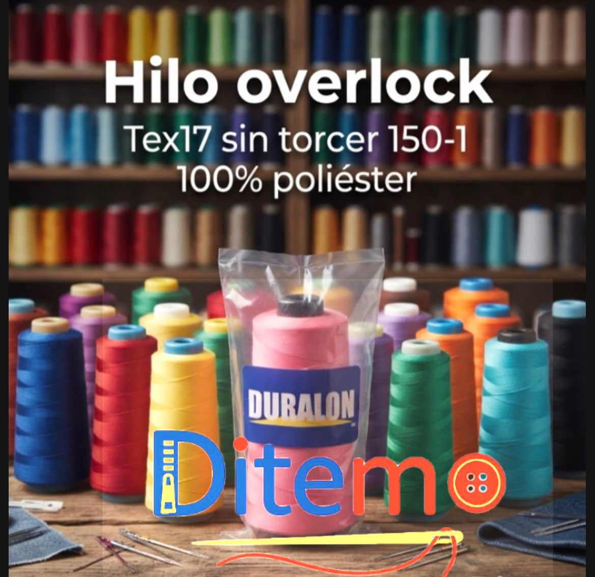 Hilo overlock  Duralon Tex 17 (150/1 ) 100% poliéster — blanco y variedad de colores